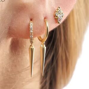 Gold 925 Sterling Silver Spike Hoop Earings